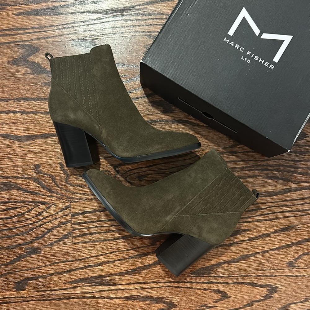 Marc Fisher booties in Hunter green suede